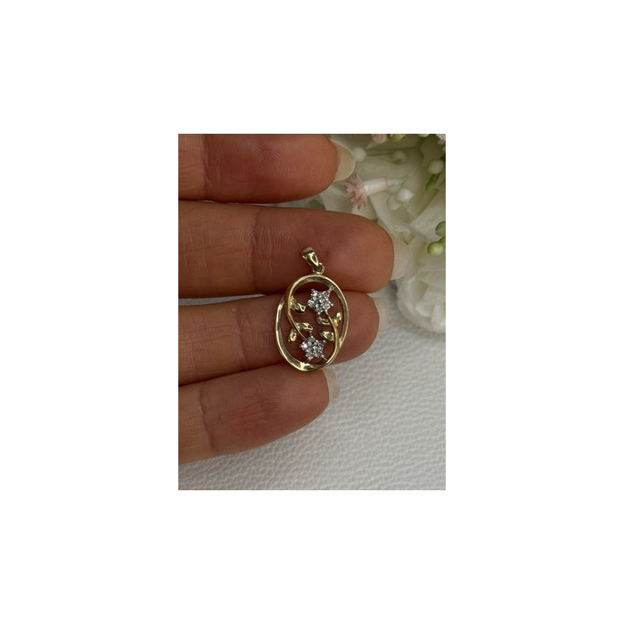 10K YELLOW GOLD DIAMONDS FLOWERS PENDANT LENGTH 0.95 INCH