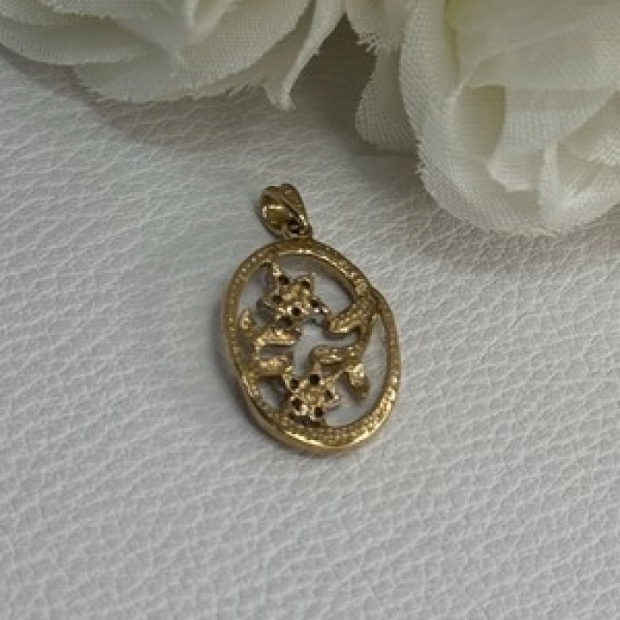 10K Yellow Gold Diamonds Flowers Pendant Length 0.95 Inch