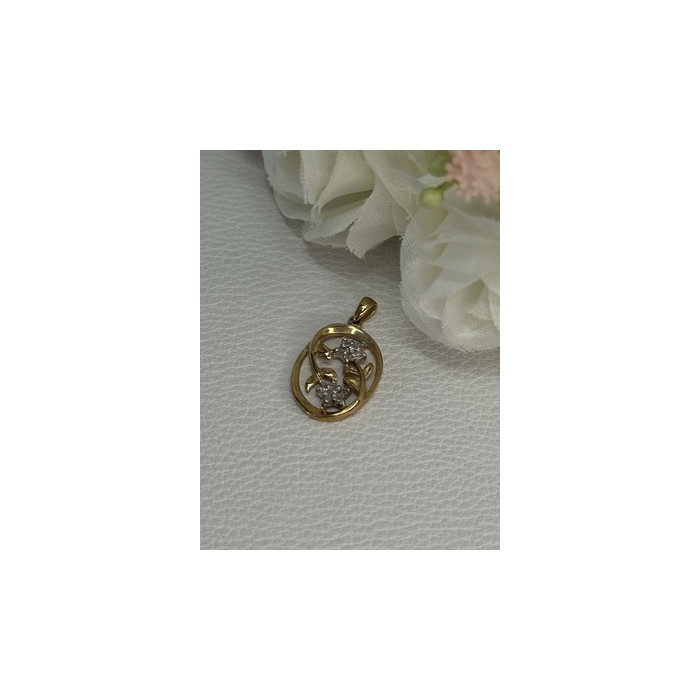 10K YELLOW GOLD DIAMONDS FLOWERS PENDANT LENGTH 0.95 INCH