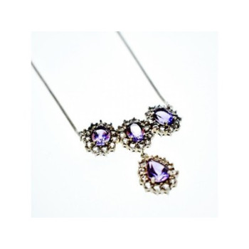 925 Sterling Silver Purple Tourmaline & Colorless Spinel Necklace Italy