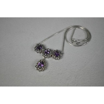 925 Sterling Silver Purple Tourmaline & Colorless Spinel Necklace Italy