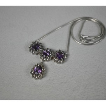 925 Sterling Silver Purple Tourmaline & Colorless Spinel Necklace Italy