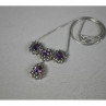 925 Sterling Silver Purple Tourmaline & Colorless Spinel Necklace Italy