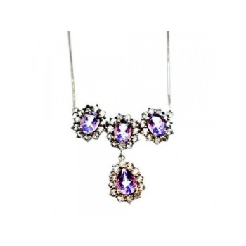 925 Sterling Silver Purple Tourmaline & Colorless Spinel Necklace Italy