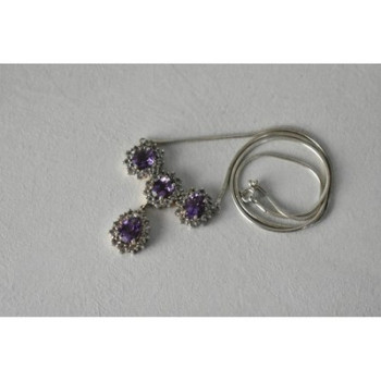 925 Sterling Silver Purple Tourmaline & Colorless Spinel Necklace Italy