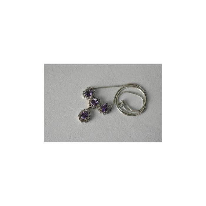 925 Sterling Silver Purple Tourmaline & Colorless Spinel Necklace Italy