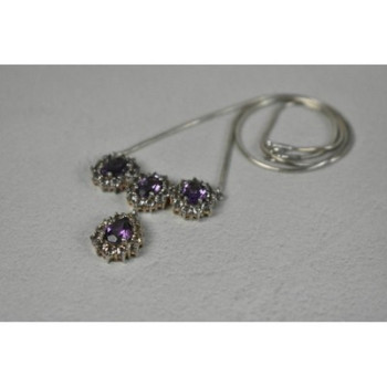 925 Sterling Silver Purple Tourmaline & Colorless Spinel Necklace Italy