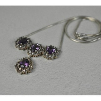 925 Sterling Silver Purple Tourmaline & Colorless Spinel Necklace Italy