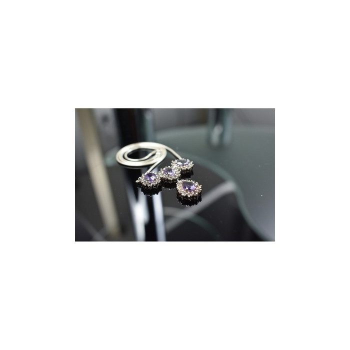 925 Sterling Silver Purple Tourmaline & Colorless Spinel Necklace Italy