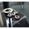 925 Sterling Silver Purple Tourmaline & Colorless Spinel Necklace Italy