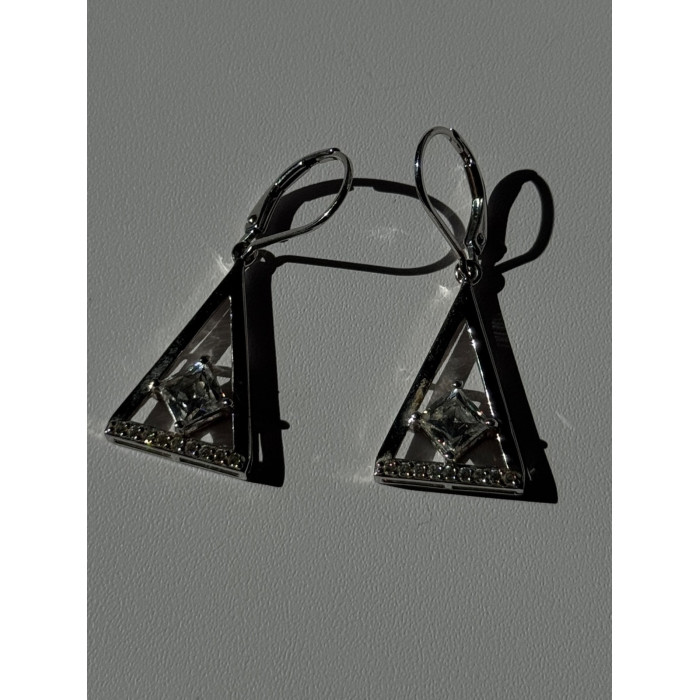 925 Sterling Silver Tycoon Cz Earrings Length 1.45 inch