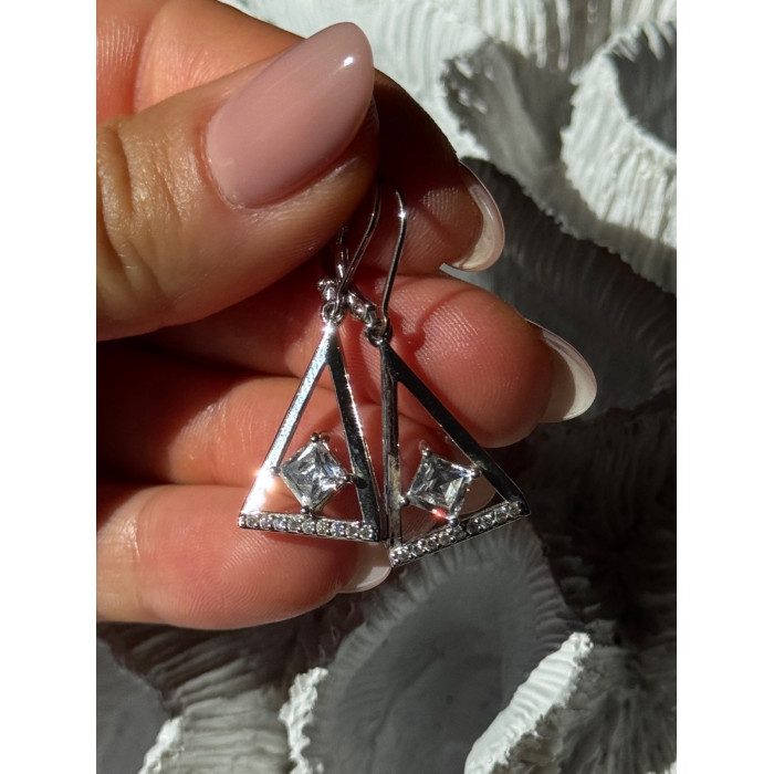 925 Sterling Silver Tycoon Cz Earrings Length 1.45 inch