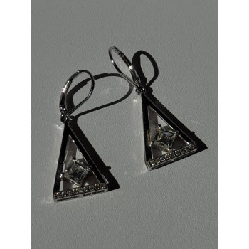 925 Sterling Silver Tycoon Cz Earrings Length 1.45 inch