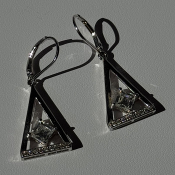 925 Sterling Silver Tycoon Cz Earrings Length 1.45 Inch