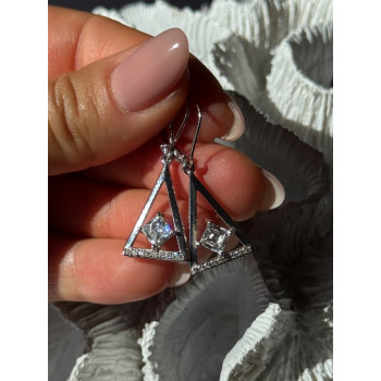 925 Sterling Silver Tycoon Cz Earrings Length 1.45 inch