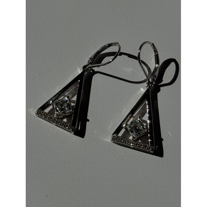 925 Sterling Silver Tycoon Cz Earrings Length 1.45 inch