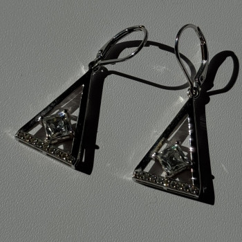 925 Sterling Silver Tycoon Cz Earrings Length 1.45 Inch