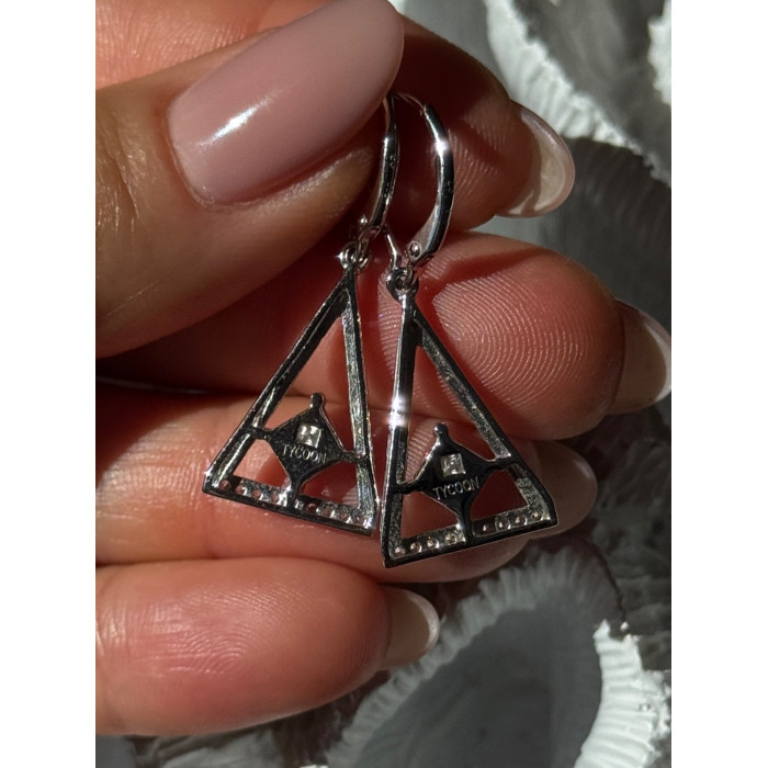 925 Sterling Silver Tycoon Cz Earrings Length 1.45 inch