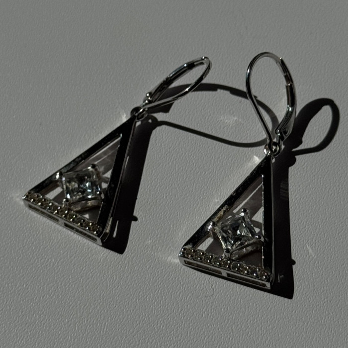925 Sterling Silver Tycoon Cz Earrings Length 1.45 Inch