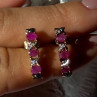 925 Sterling Silver Gold Plated Ruby & Diamond Earrings Length 0.77 Inch
