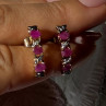925 Sterling Silver Gold Plated Ruby & Diamond Earrings Length 0.77 Inch