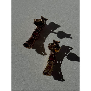 925 Sterling Silver Gold Plated Ruby & Diamond Earrings Length 0.77 inch