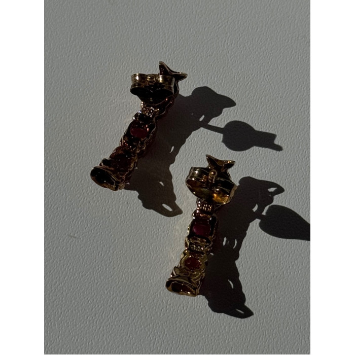 925 Sterling Silver Gold Plated Ruby & Diamond Earrings Length 0.77 inch