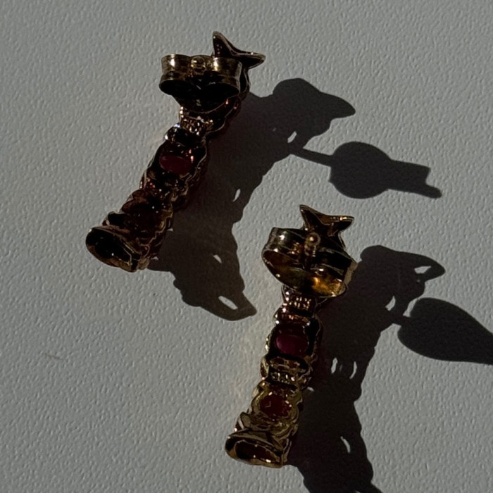 925 Sterling Silver Gold Plated Ruby & Diamond Earrings Length 0.77 Inch