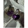 925 Sterling Silver Amethyst Heart & Marcasite Earrings Length 0.90 inch