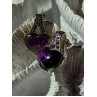 925 Sterling Silver Amethyst Heart & Marcasite Earrings Length 0.90 inch