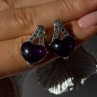 925 Sterling Silver Amethyst Heart & Marcasite Earrings Length 0.90 Inch