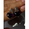 925 Sterling Silver Amethyst Heart & Marcasite Earrings Length 0.90 inch