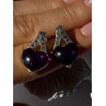 925 Sterling Silver Amethyst Heart & Marcasite Earrings Length 0.90 inch