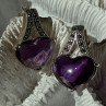 925 Sterling Silver Amethyst Heart & Marcasite Earrings Length 0.90 Inch