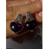 925 Sterling Silver Amethyst Heart & Marcasite Earrings Length 0.90 inch