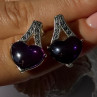 925 Sterling Silver Amethyst Heart & Marcasite Earrings Length 0.90 Inch