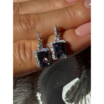Shiny 925 Sterling Silver Alexandrite & Crystal Earrings