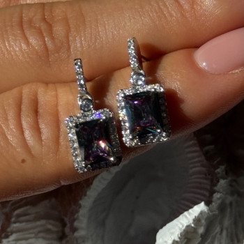 Shiny 925 Sterling Silver Alexandrite & Crystal Earrings
