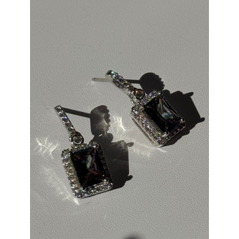 Shiny 925 Sterling Silver Alexandrite & Crystal Earrings