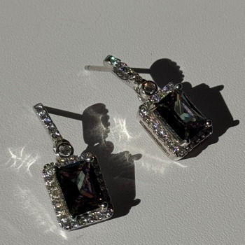 Shiny 925 Sterling Silver Alexandrite & Crystal Earrings