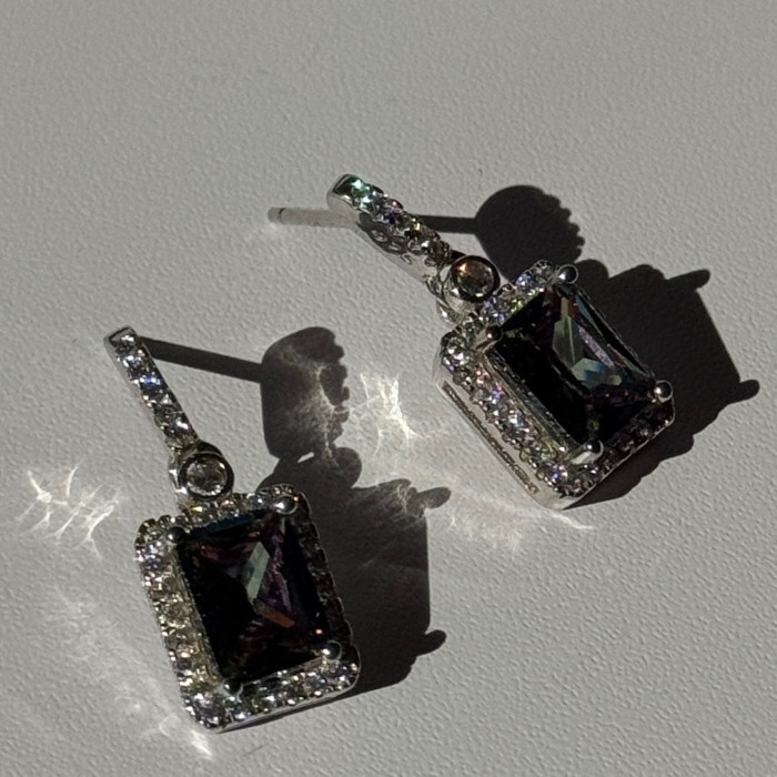 Shiny 925 Sterling Silver Alexandrite & Crystal Earrings