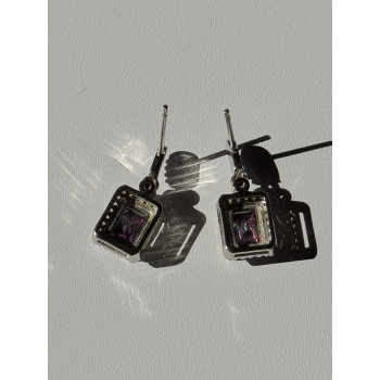 Shiny 925 Sterling Silver Alexandrite & Crystal Earrings