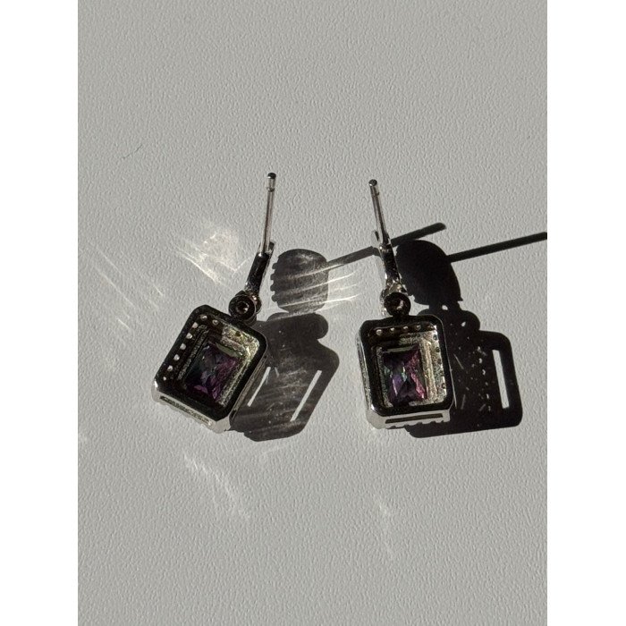 Shiny 925 Sterling Silver Alexandrite & Crystal Earrings