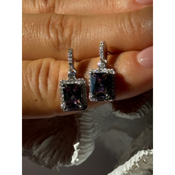 Shiny 925 Sterling Silver Alexandrite & Crystal Earrings