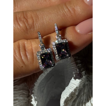 Shiny 925 Sterling Silver Alexandrite & Crystal Earrings