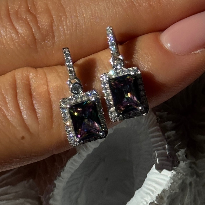 Shiny 925 Sterling Silver Alexandrite & Crystal Earrings