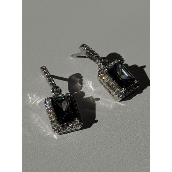 Shiny 925 Sterling Silver Alexandrite & Crystal Earrings