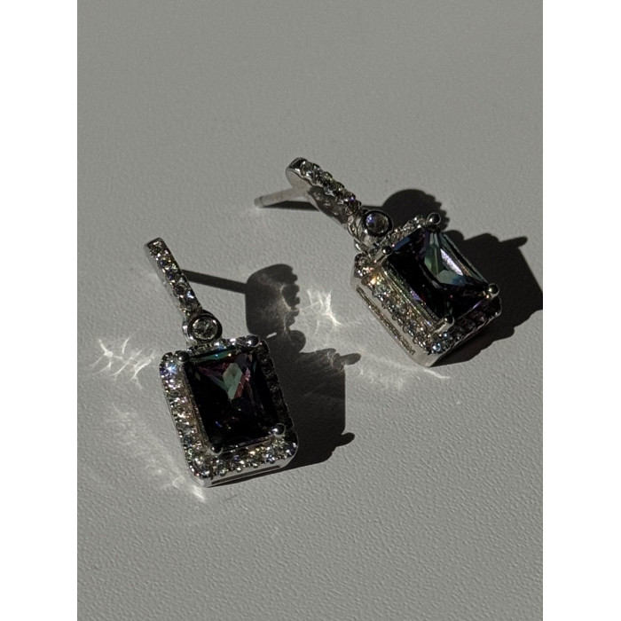 Shiny 925 Sterling Silver Alexandrite & Crystal Earrings