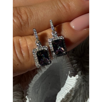 Shiny 925 Sterling Silver Alexandrite & Crystal Earrings