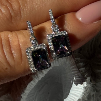 Shiny 925 Sterling Silver Alexandrite & Crystal Earrings
